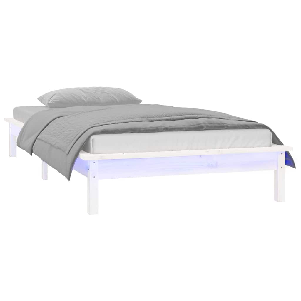 Massivholzbett mit LED-Beleuchtung Weiß 90x200 cm