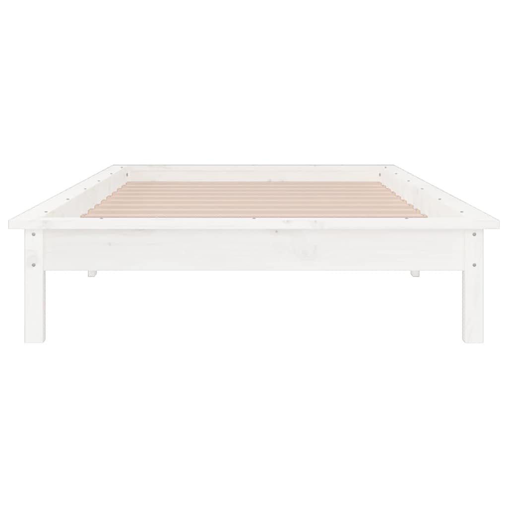 Massivholzbett mit LED-Beleuchtung Weiß 90x200 cm