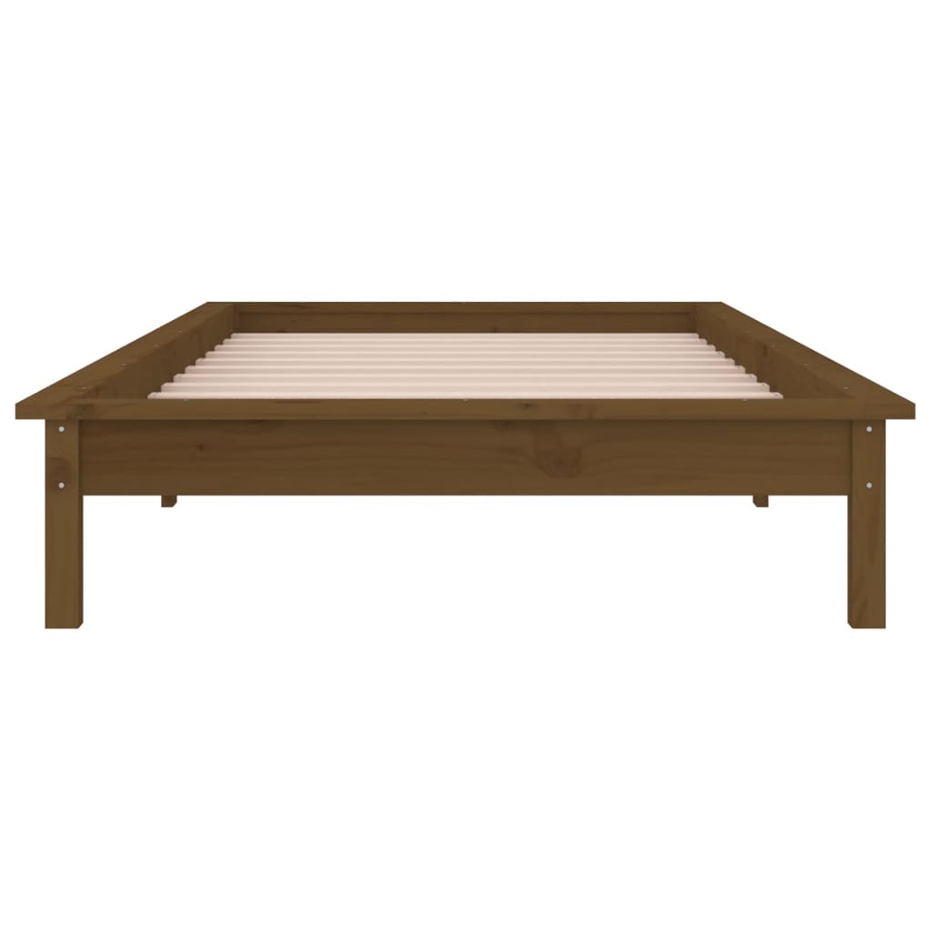 Massivholzbett mit LED-Beleuchtung Honigbraun 90x200 cm