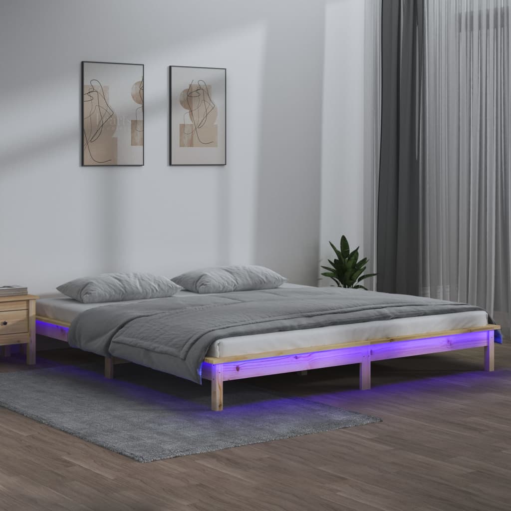 Massivholzbett mit LEDs 140x200 cm