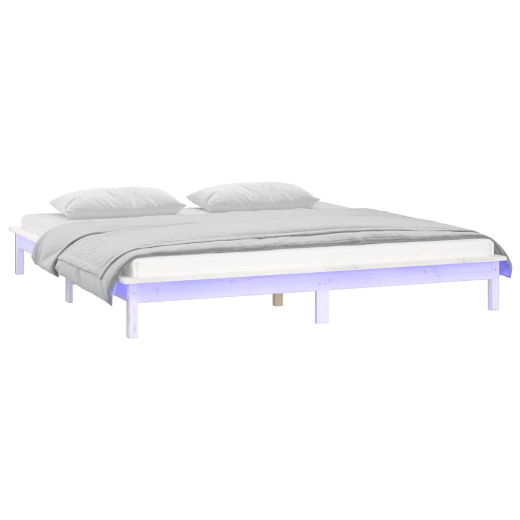 Massivholzbett mit LEDs Weiß 180x200 cm