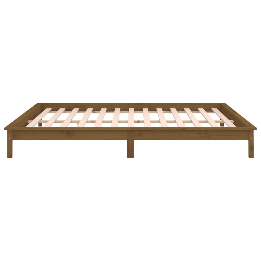Massivholzbett mit LED-Beleuchtung Honigbraun 200x200 cm