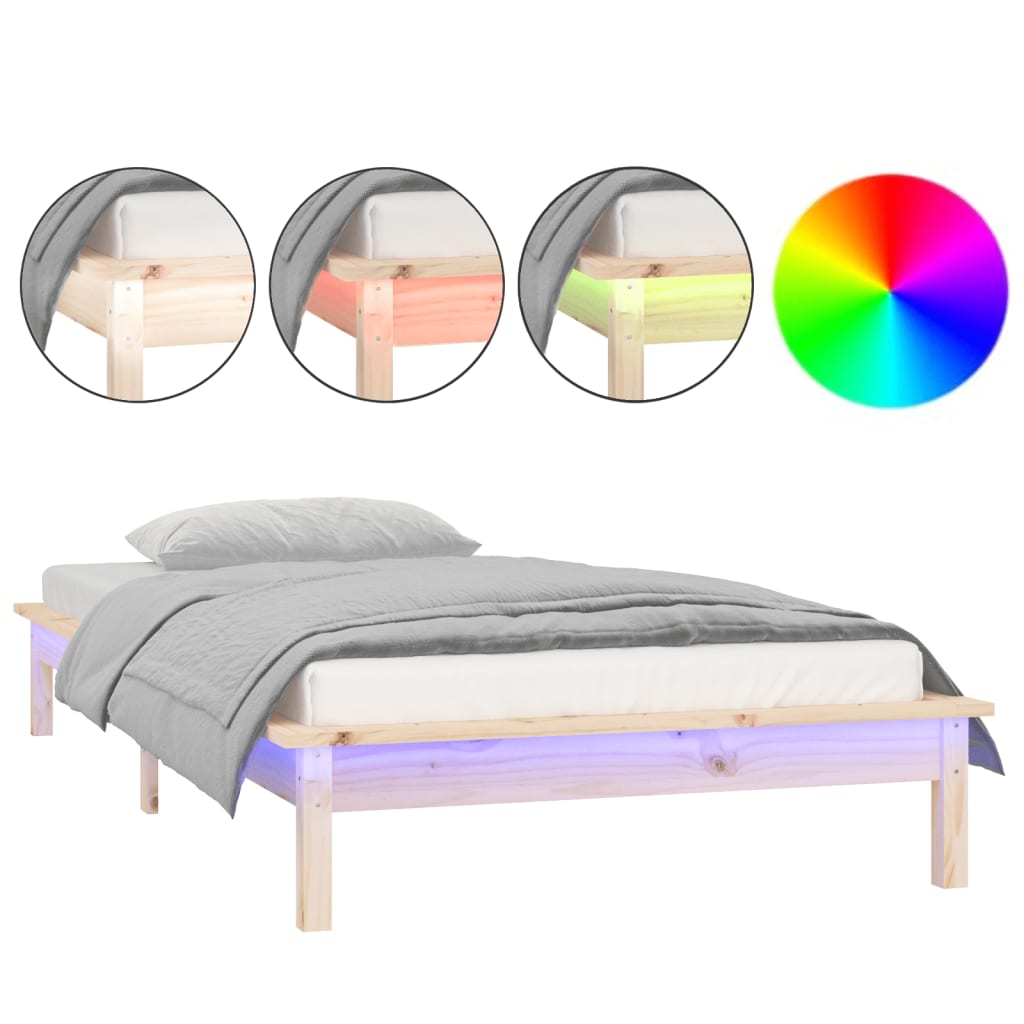 Massivholzbett mit LEDs 75x190 cm