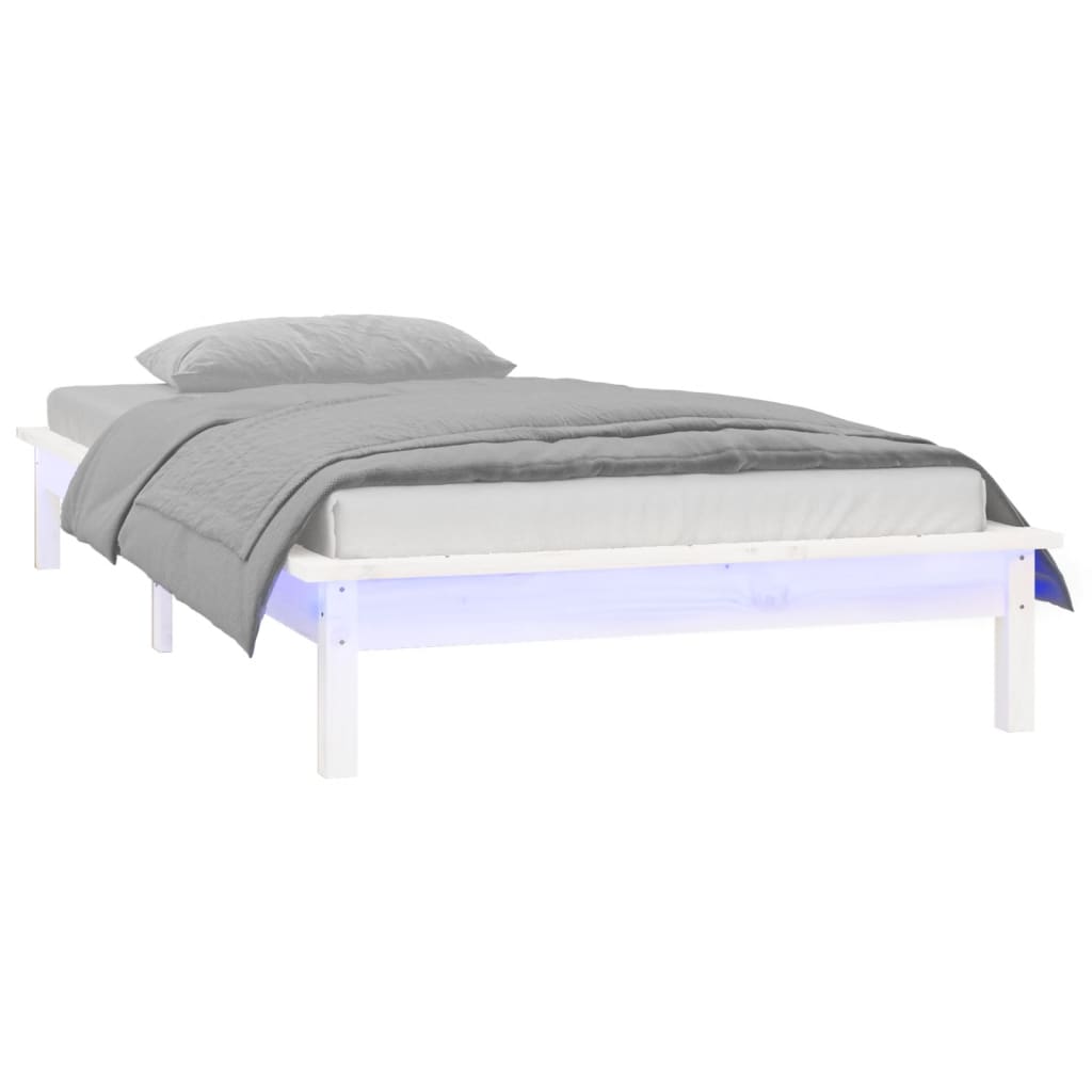 Massivholzbett mit LEDs Weiß 75x190 cm