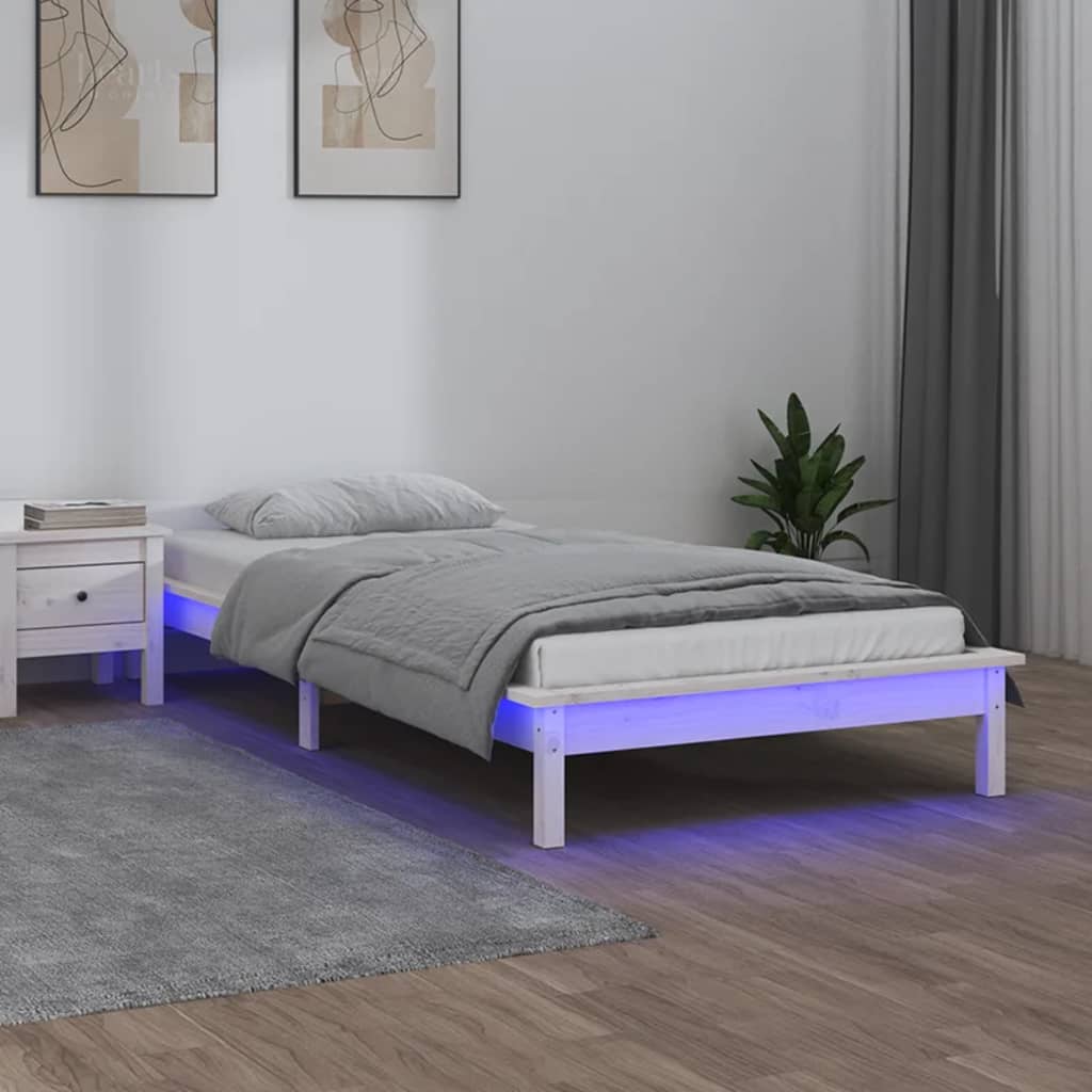 Massivholzbett mit LEDs Weiß 75x190 cm