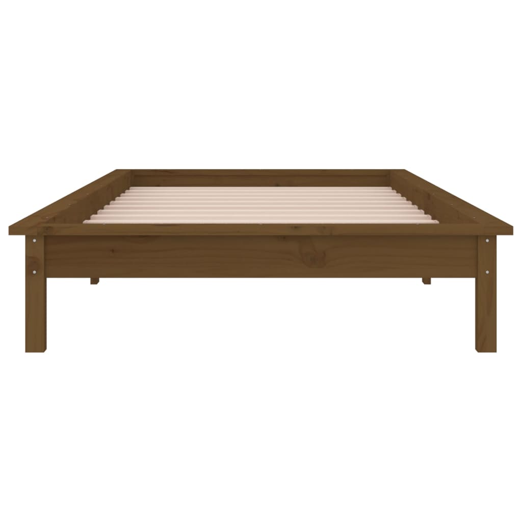 Massivholzbett mit LEDs Honigbraun 75x190 cm