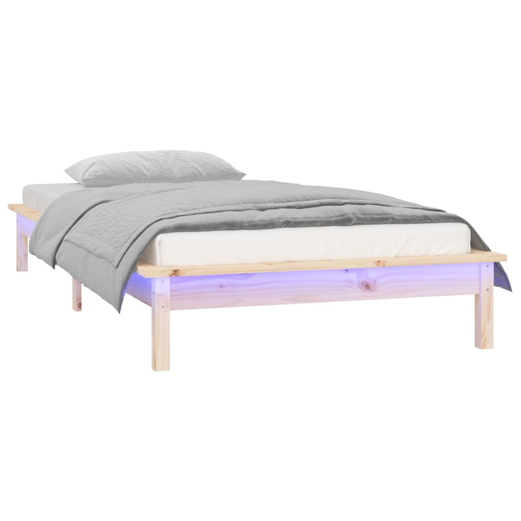 Massivholzbett mit LEDs 90x190 cm