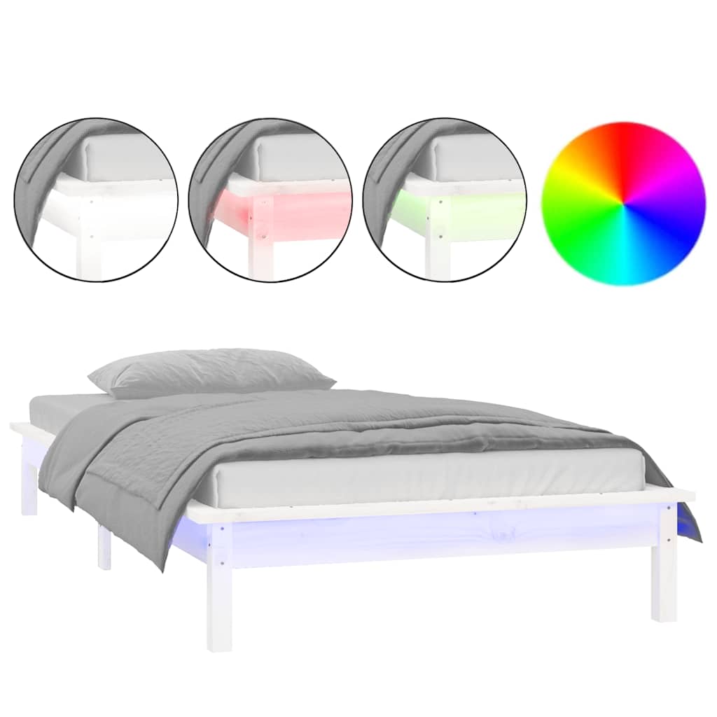 Massivholzbett mit LEDs Weiß 90x190 cm
