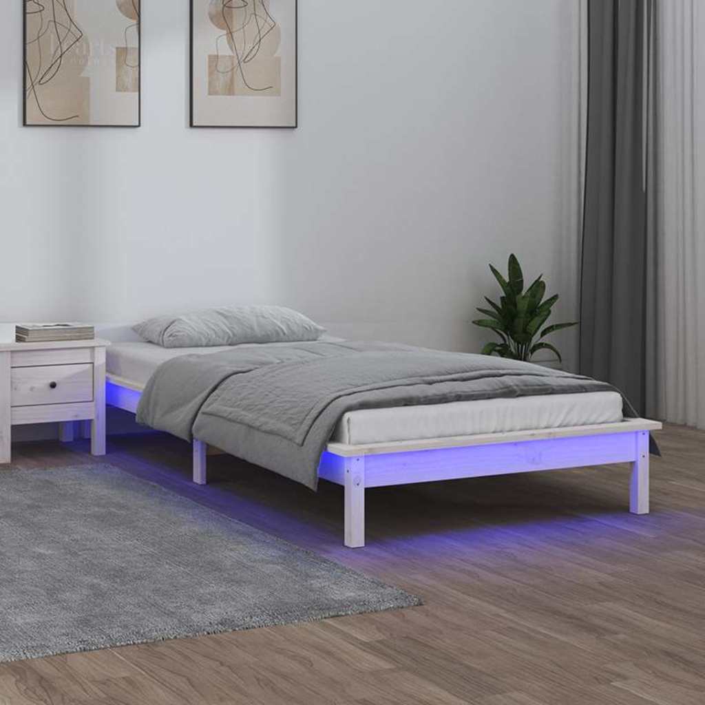 Massivholzbett mit LEDs Weiß 90x190 cm