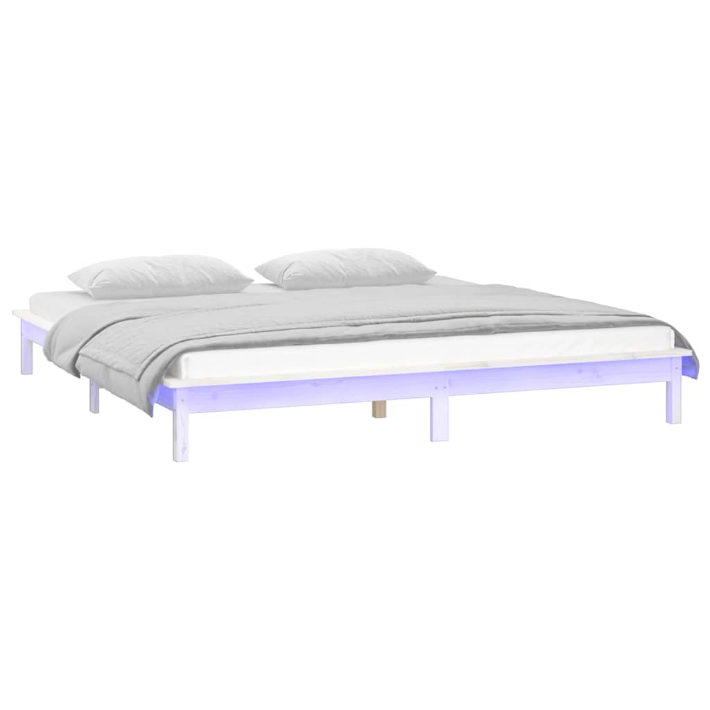 Massivholzbett mit LEDs Weiß 120x190 cm