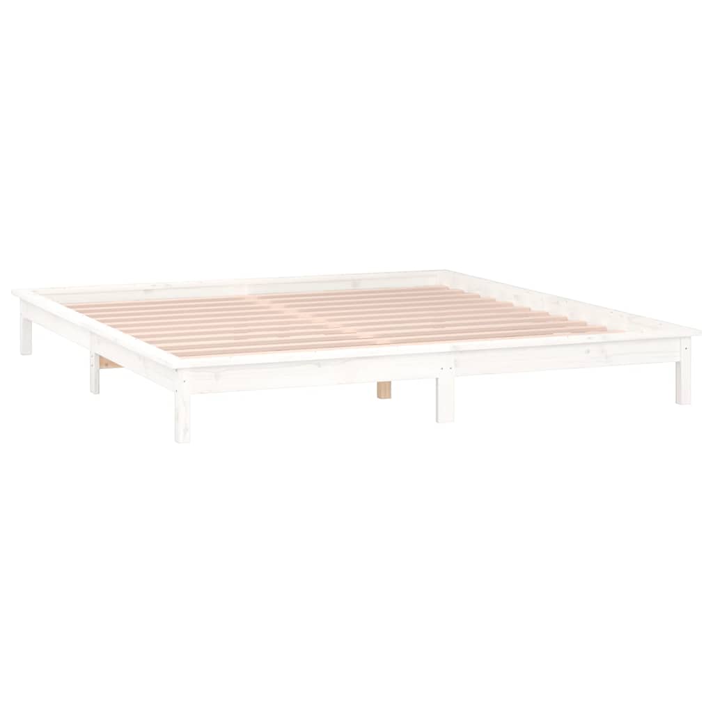 Massivholzbett mit LEDs Weiß 120x190 cm