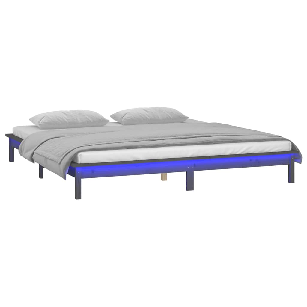 Massivholzbett mit LEDs Grau 120x190 cm
