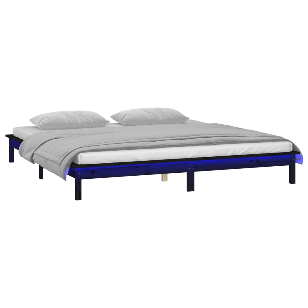 Massivholzbett mit LEDs Schwarz 135x190 cm