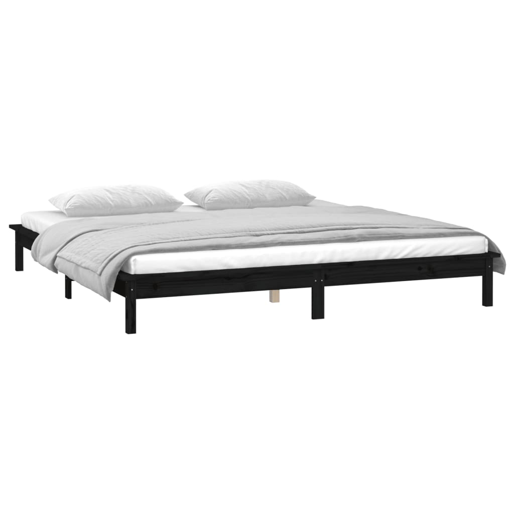 Massivholzbett mit LEDs Schwarz 135x190 cm