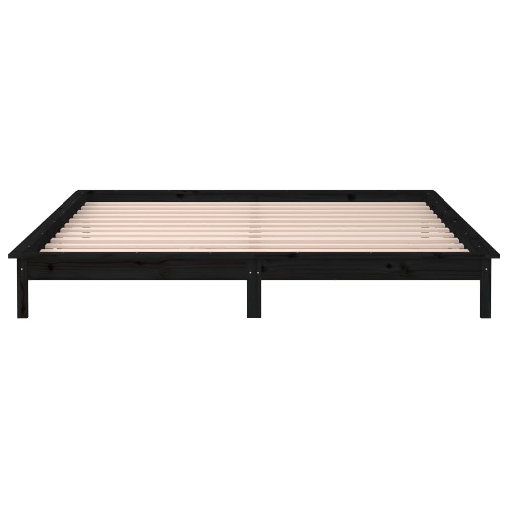 Massivholzbett mit LEDs Schwarz 135x190 cm