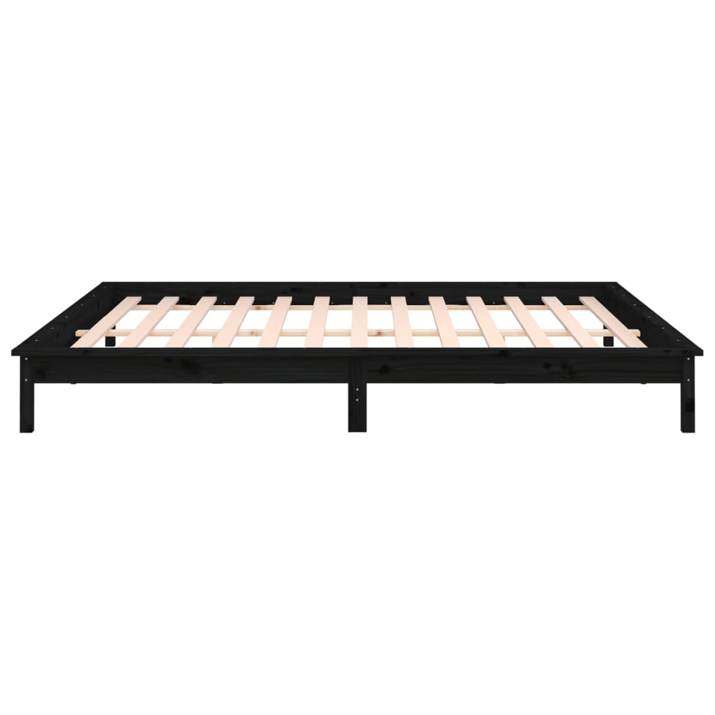 Massivholzbett mit LEDs Schwarz 135x190 cm