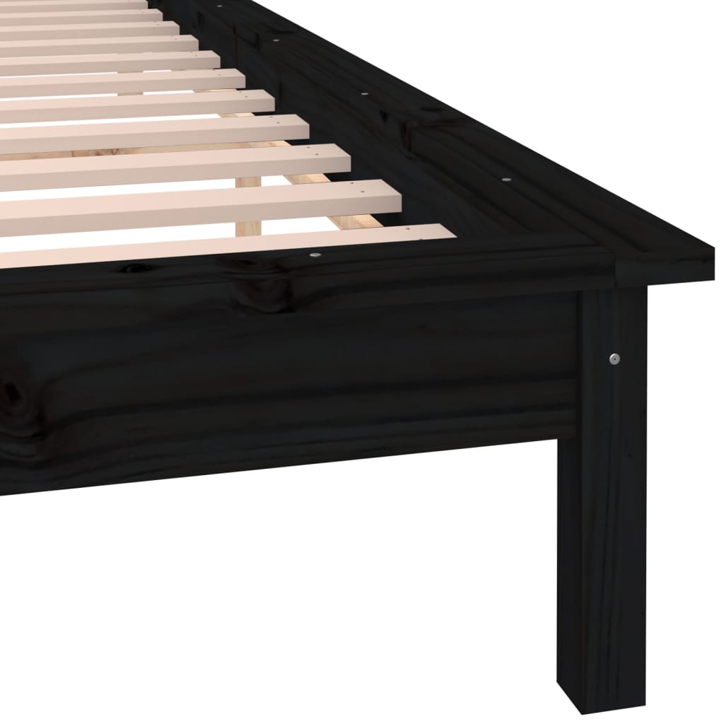 Massivholzbett mit LEDs Schwarz 135x190 cm