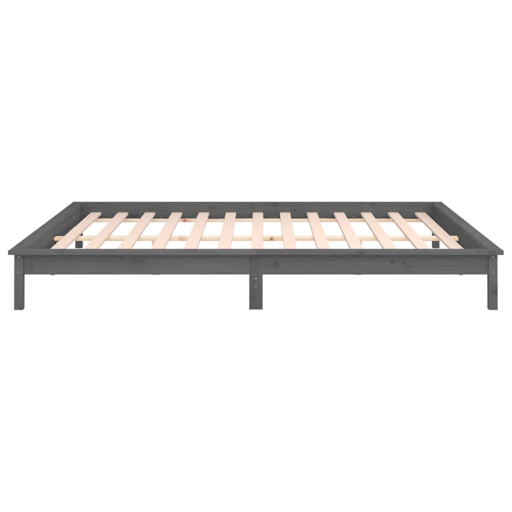 Massivholzbett mit LEDs Grau 140x190 cm