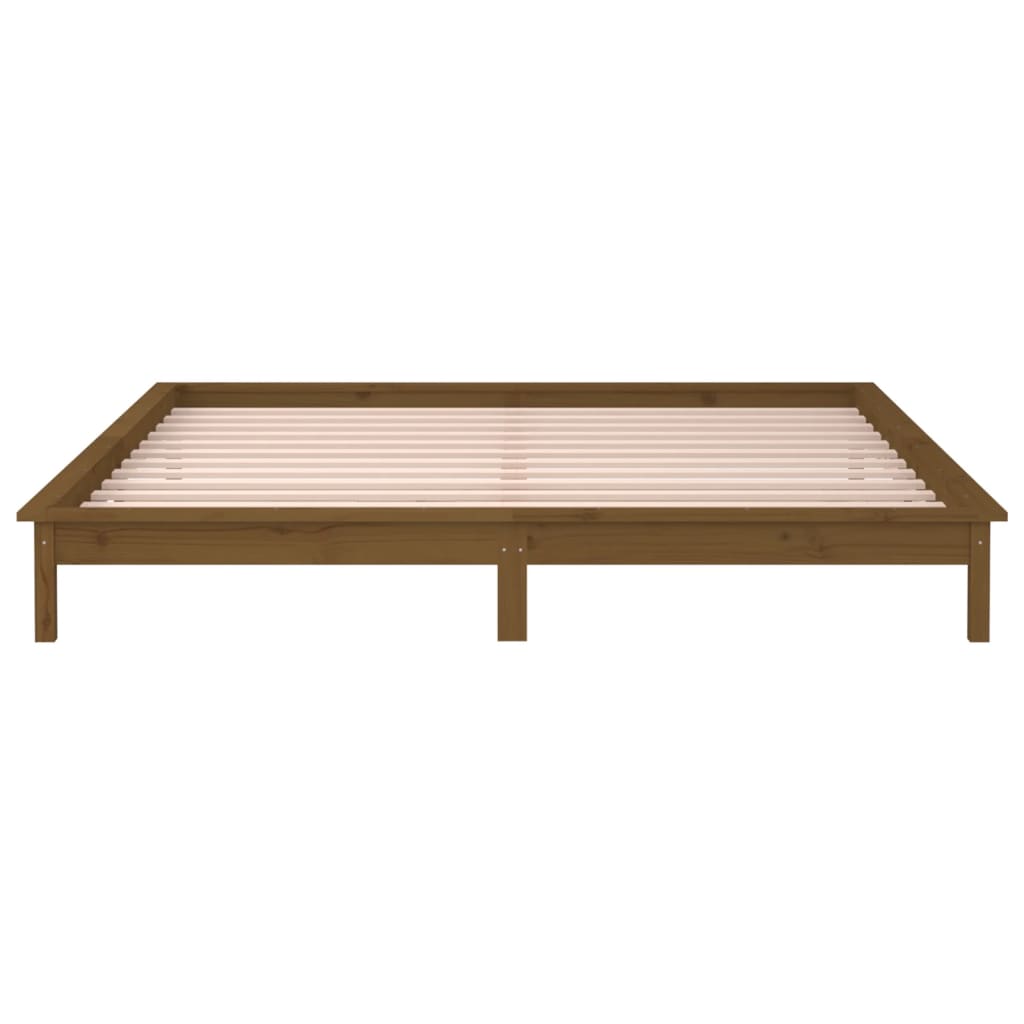Massivholzbett mit LEDs Honigbraun 140x190 cm