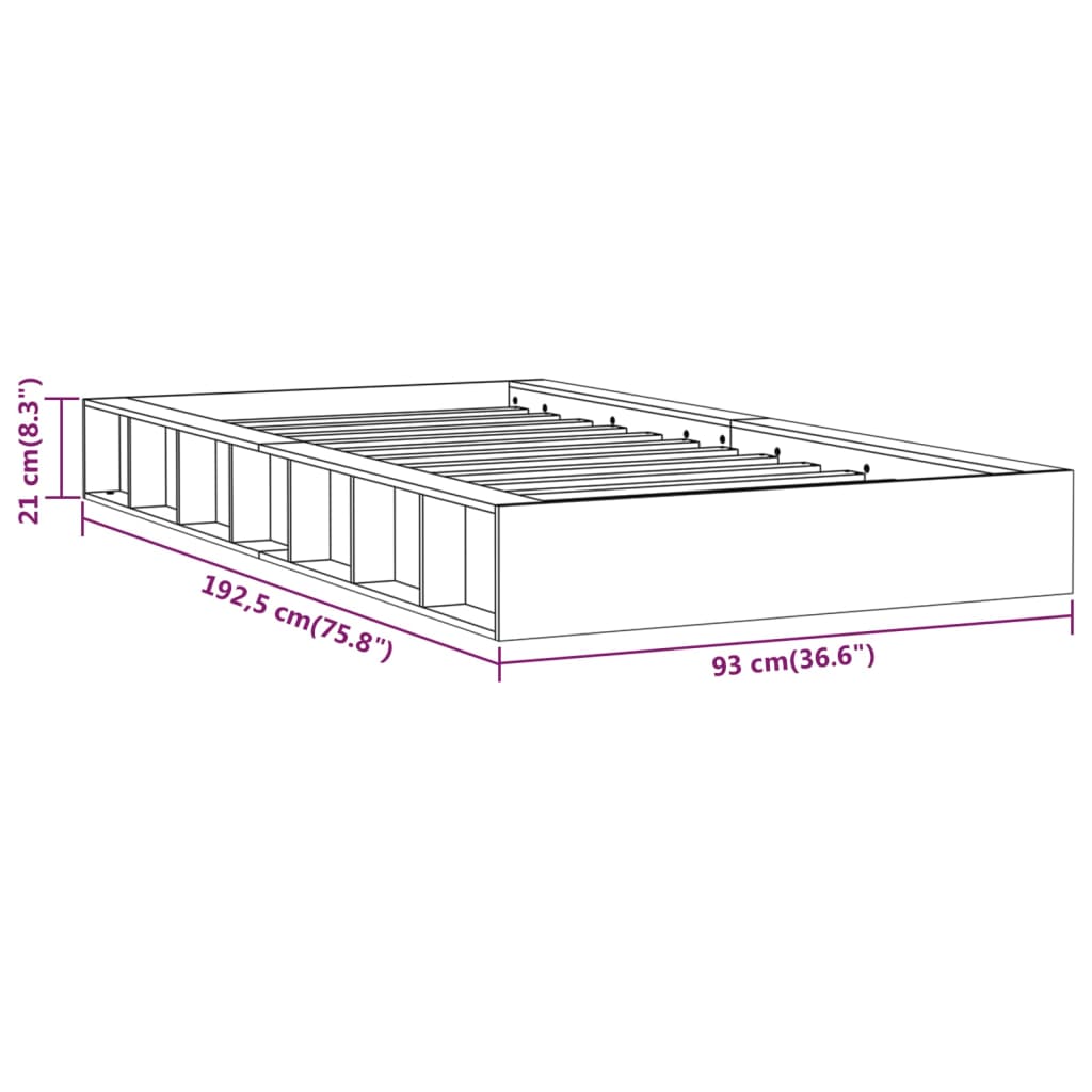 Massivholzbett Grau 75x190 cm