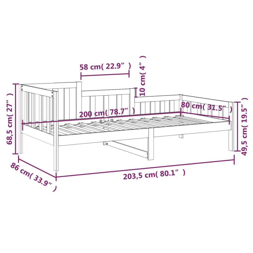 Tagesbett ohne Matratze 80x200 cm Massivholz Kiefer