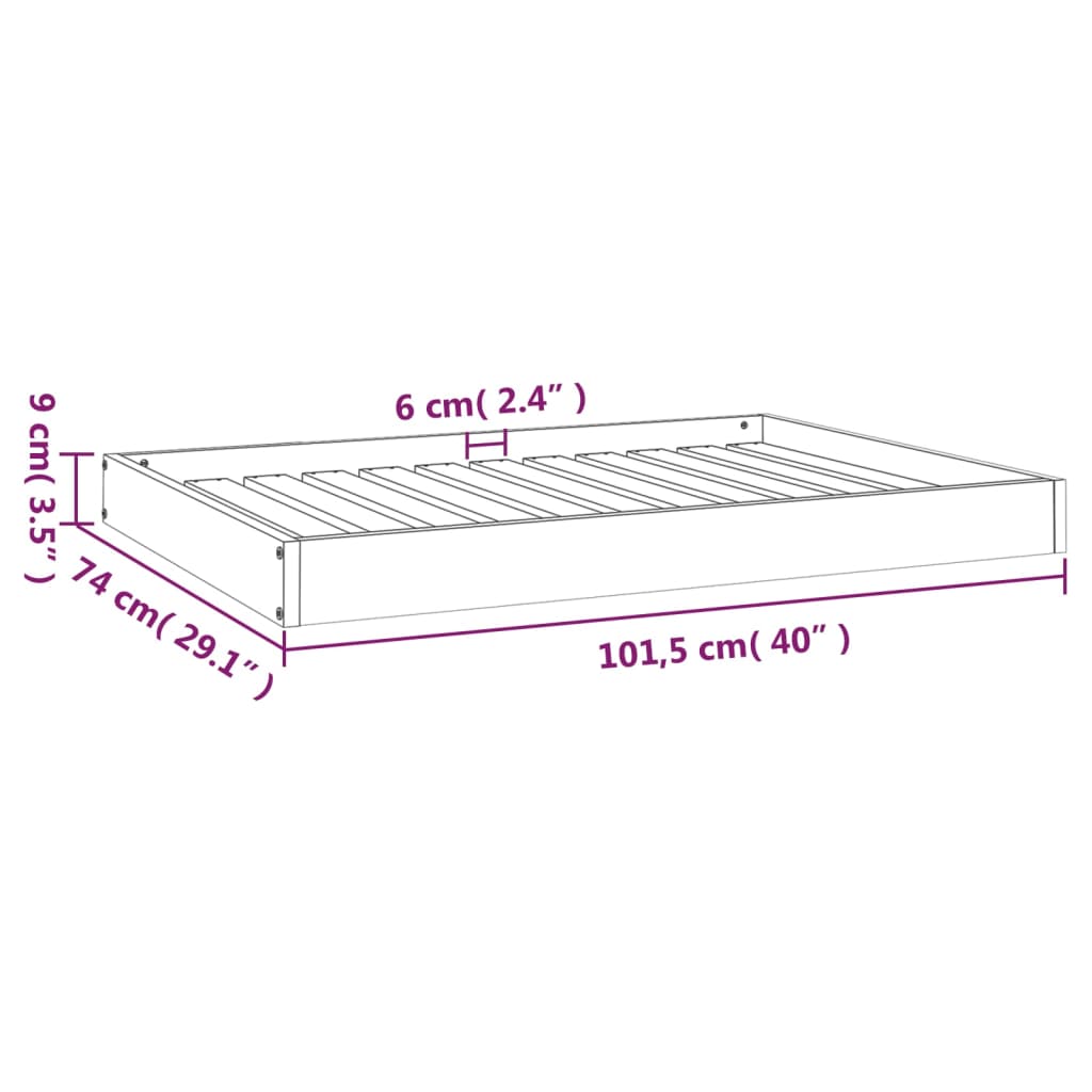 Hundebett Weiß 101,5x74x9 cm Massivholz Kiefer