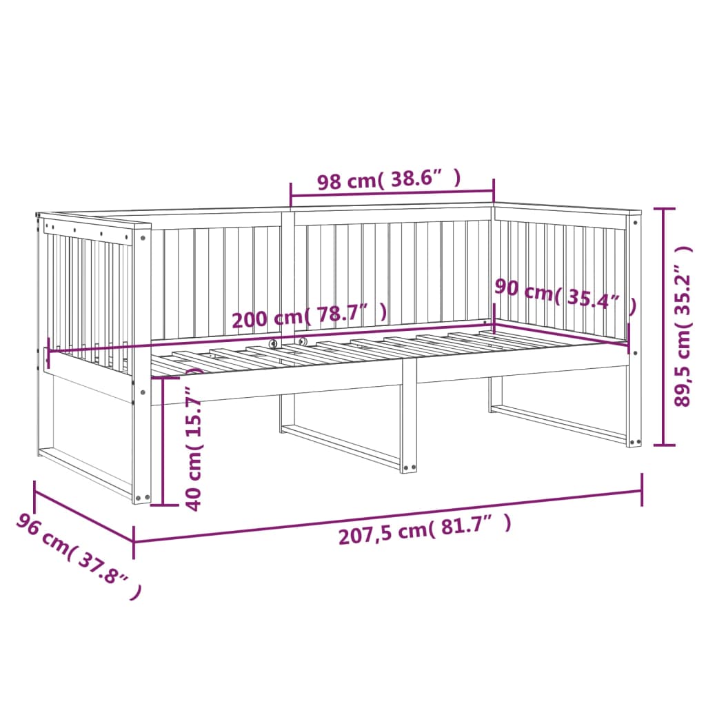 Tagesbett ohne Matratze 90x200 cm Massivholz Kiefer