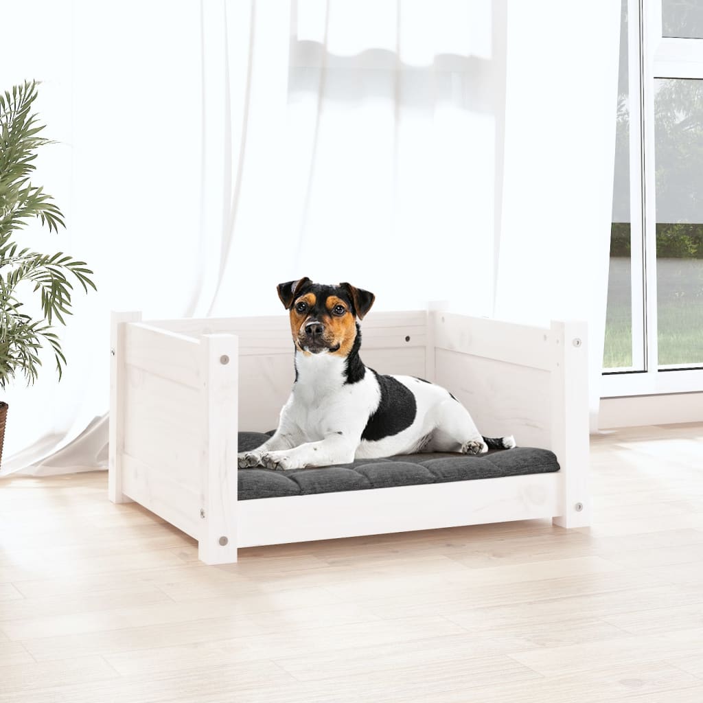 Hundebett Weiß 55,5 x 45,5 x 28 cm Massivholz Kiefer