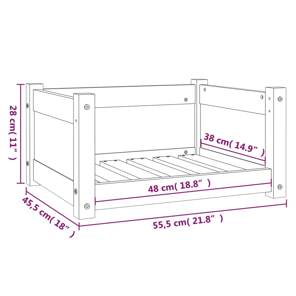 Hundebett Weiß 55,5 x 45,5 x 28 cm Massivholz Kiefer