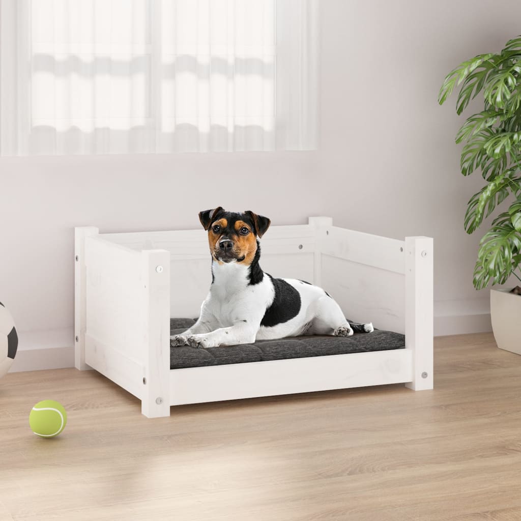 Hundebett Weiß 55,5 x 45,5 x 28 cm Massivholz Kiefer