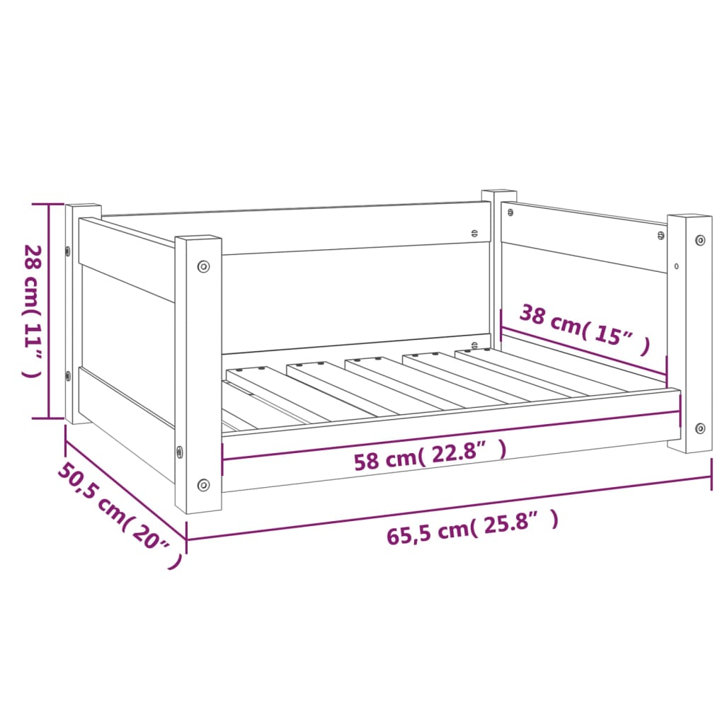 Hundebett Weiß 65,5 x 50,5 x 28 cm Massivholz Kiefer