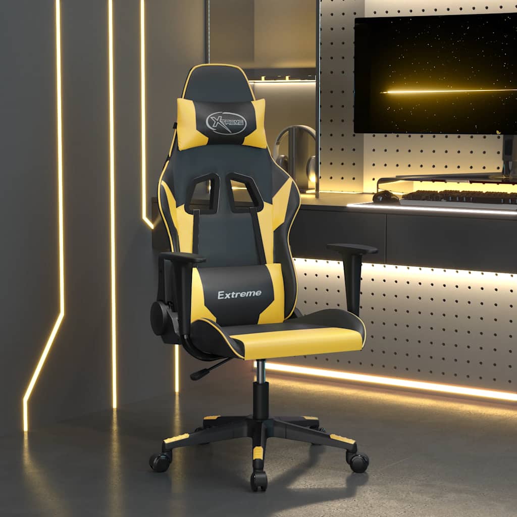 Gaming-Stuhl mit Massagefunktion Schwarz & Golden Kunstleder