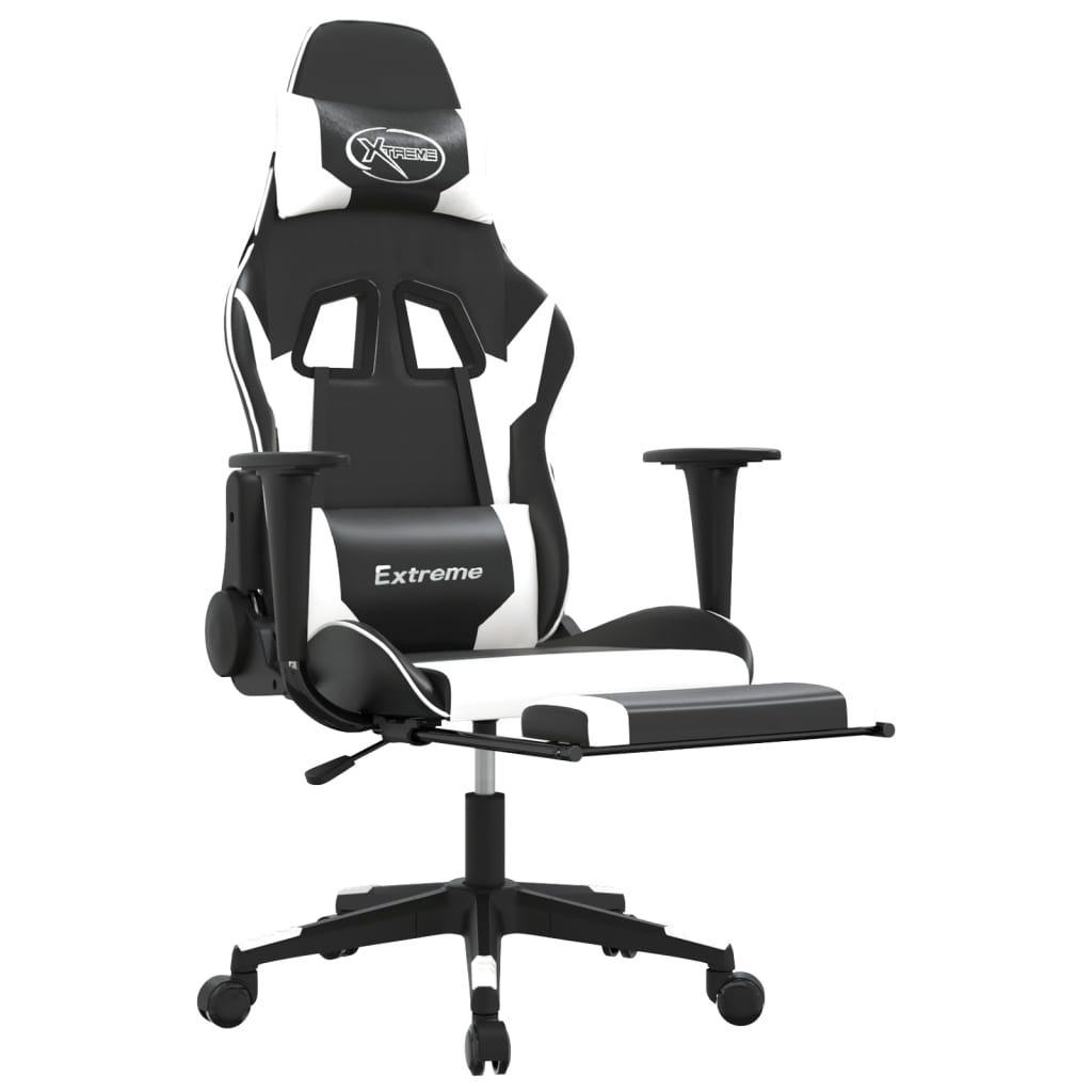 Gaming-Stuhl mit Massage & Fußstütze Schwarz & Weiß Kunstleder