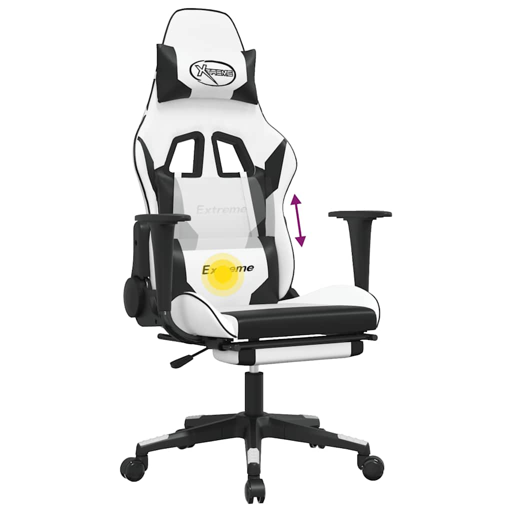 Gaming-Stuhl mit Massage & Fußstütze Weiß & Schwarz Kunstleder