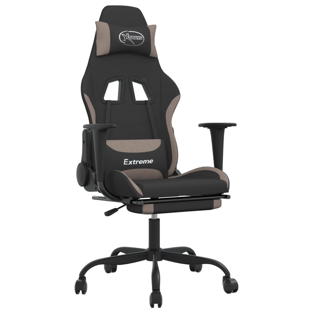 Gaming-Stuhl mit Massage & Fußstütze Schwarz und Taupe Stoff