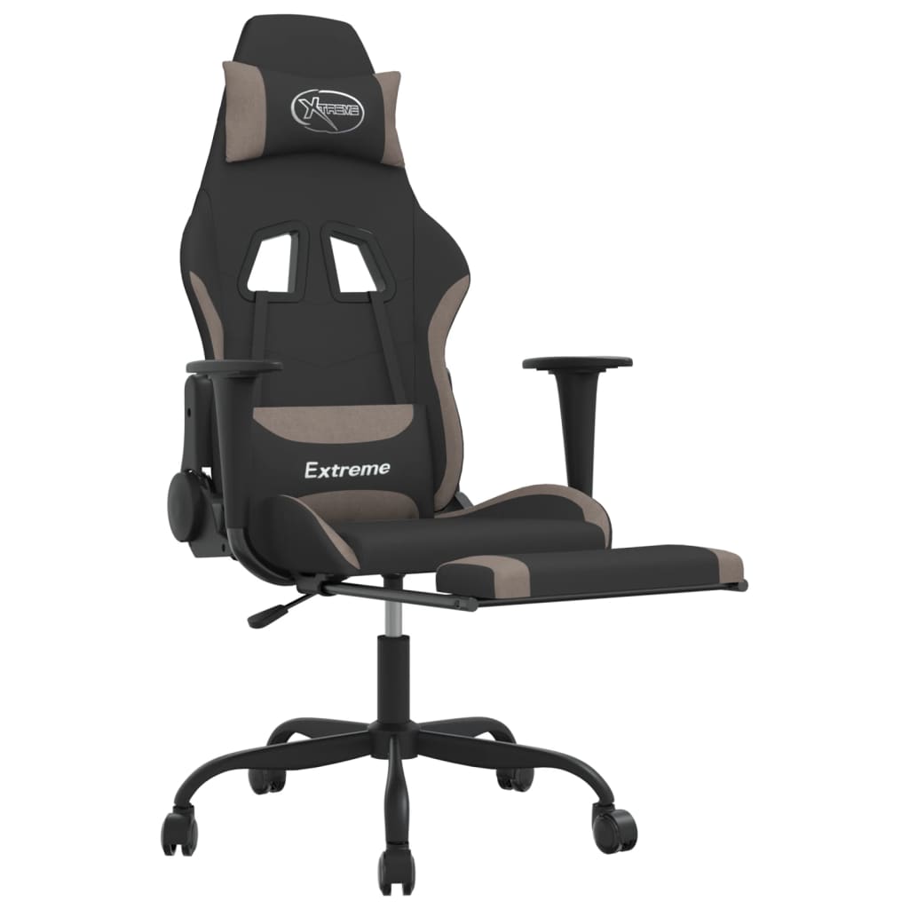Gaming-Stuhl mit Massage & Fußstütze Schwarz und Taupe Stoff
