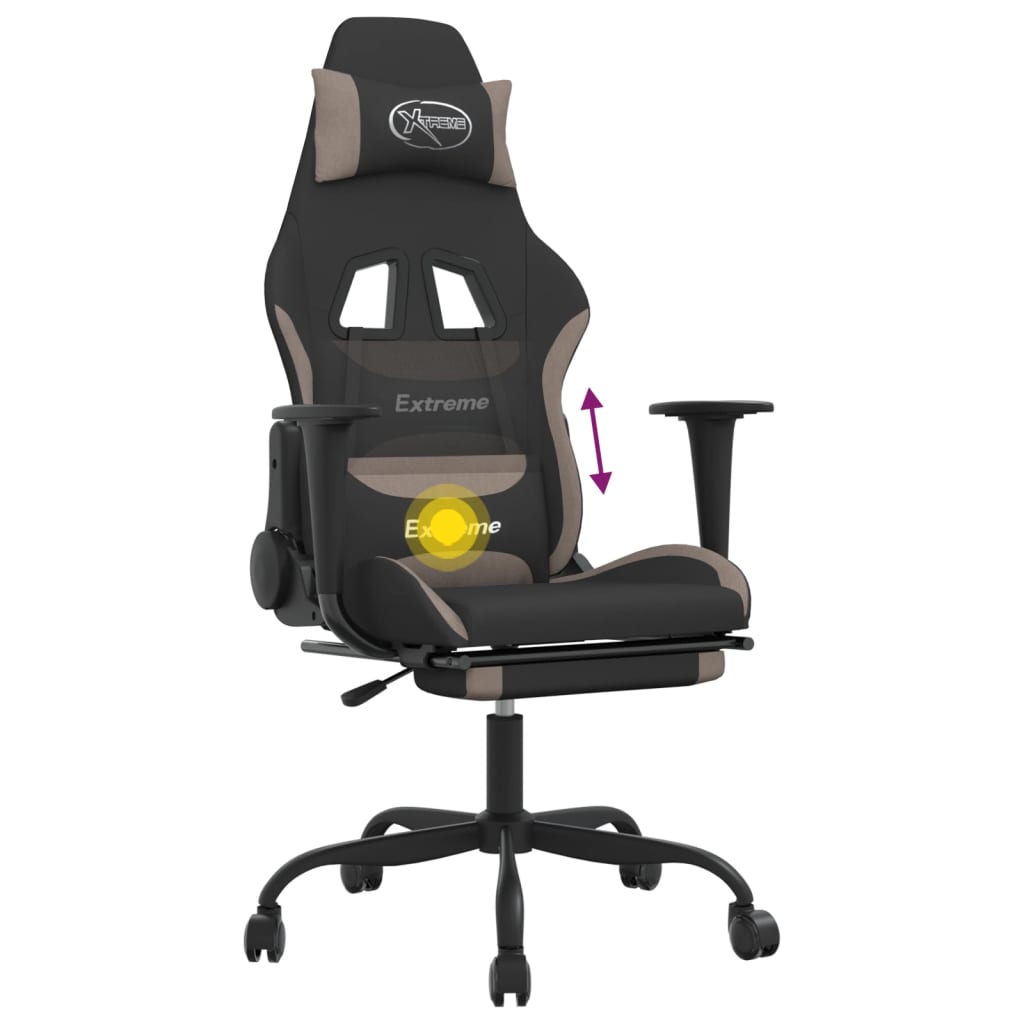 Gaming-Stuhl mit Massage & Fußstütze Schwarz und Taupe Stoff