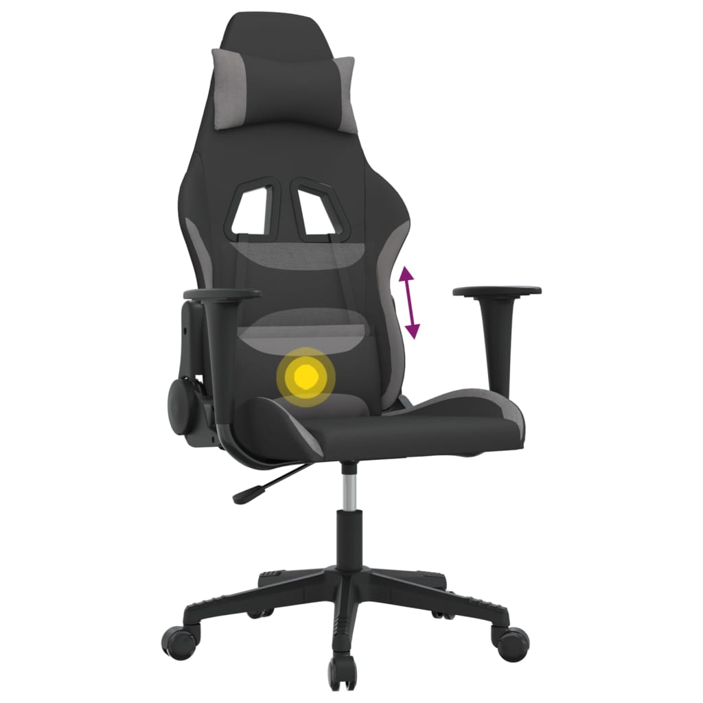 Gaming-Stuhl mit Massagefunktion Schwarz und Hellgrau Stoff
