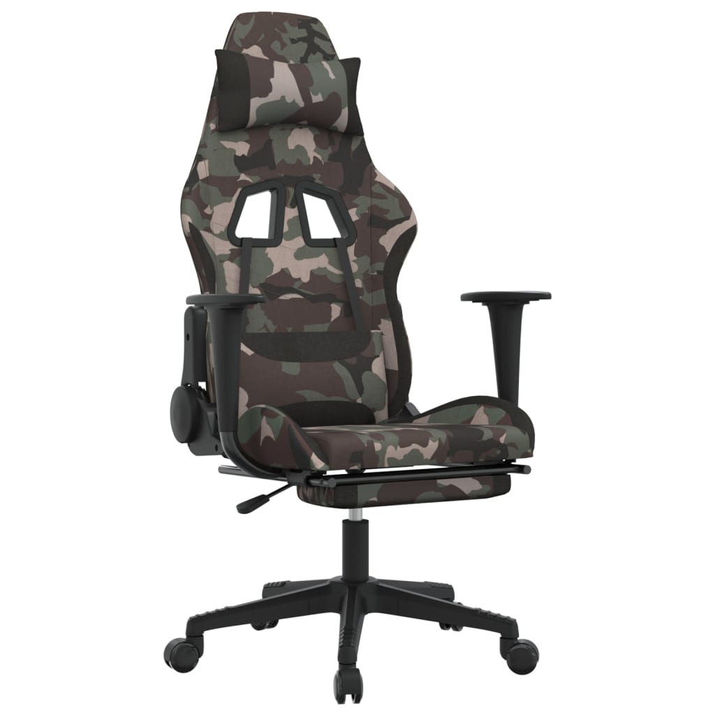Gaming-Stuhl mit Massage & Fußstütze Schwarz Camouflage Stoff
