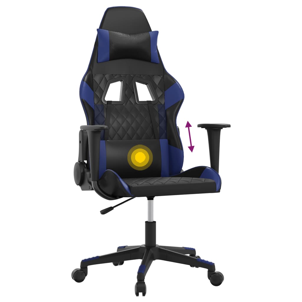 Gaming-Stuhl mit Massagefunktion Schwarz und Blau Kunstleder