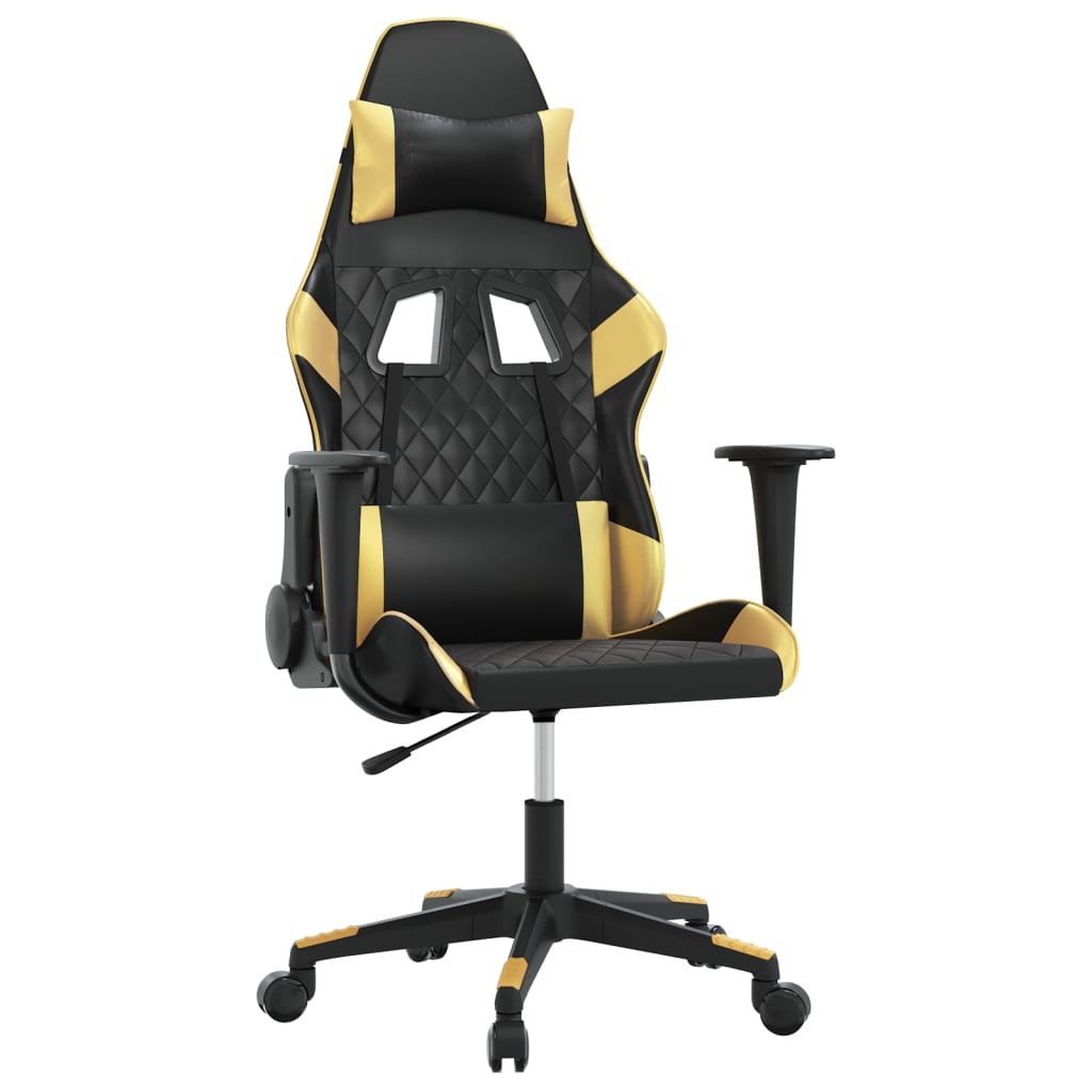Gaming-Stuhl mit Massagefunktion Schwarz & Golden Kunstleder