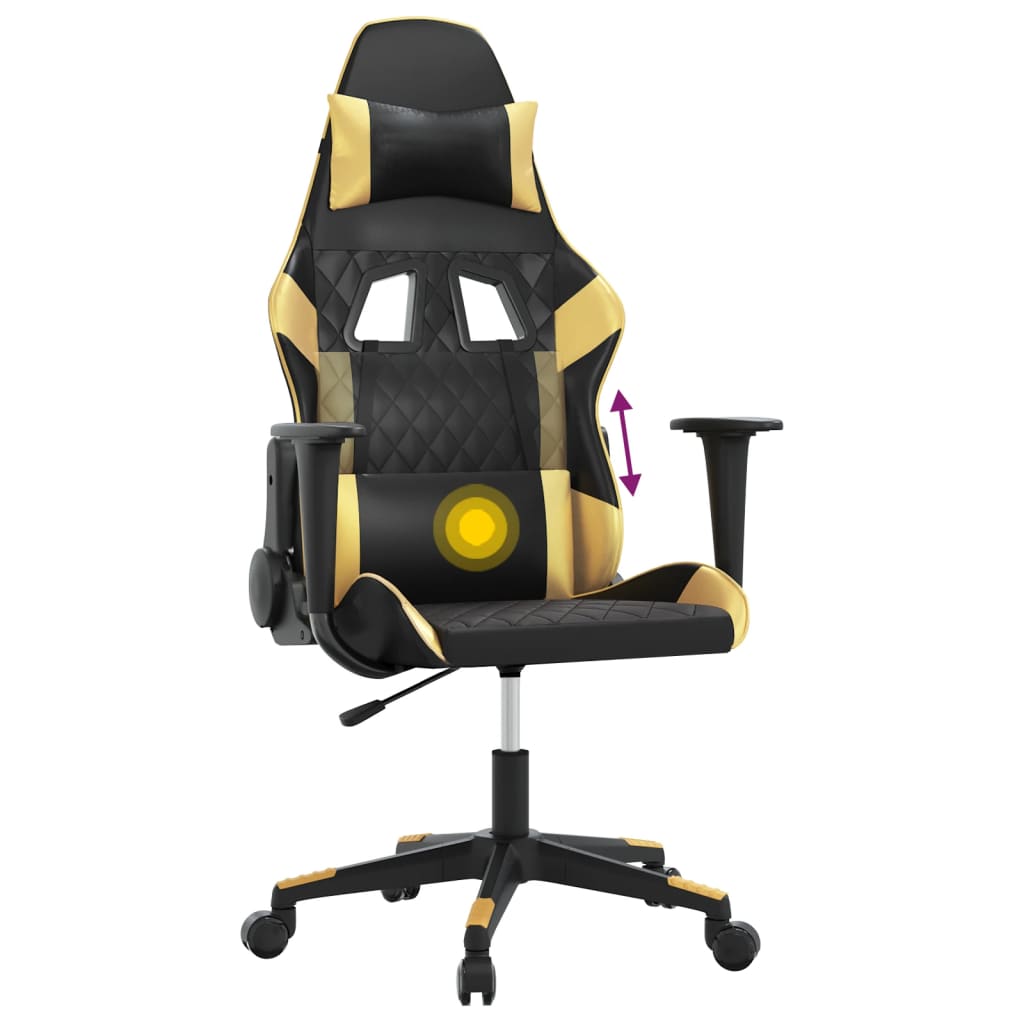 Gaming-Stuhl mit Massagefunktion Schwarz & Golden Kunstleder