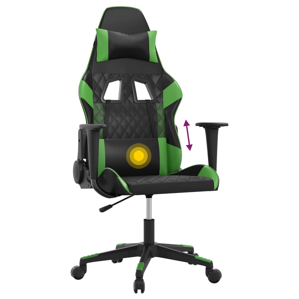 Gaming-Stuhl mit Massagefunktion Schwarz und Grün Kunstleder