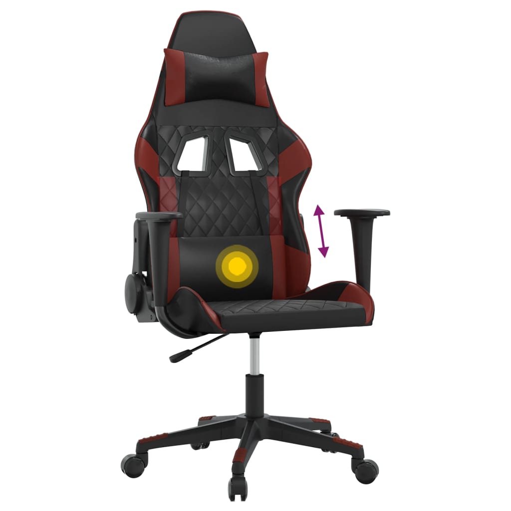 Gaming-Stuhl mit Massagefunktion Schwarz und Weinrot Kunstleder