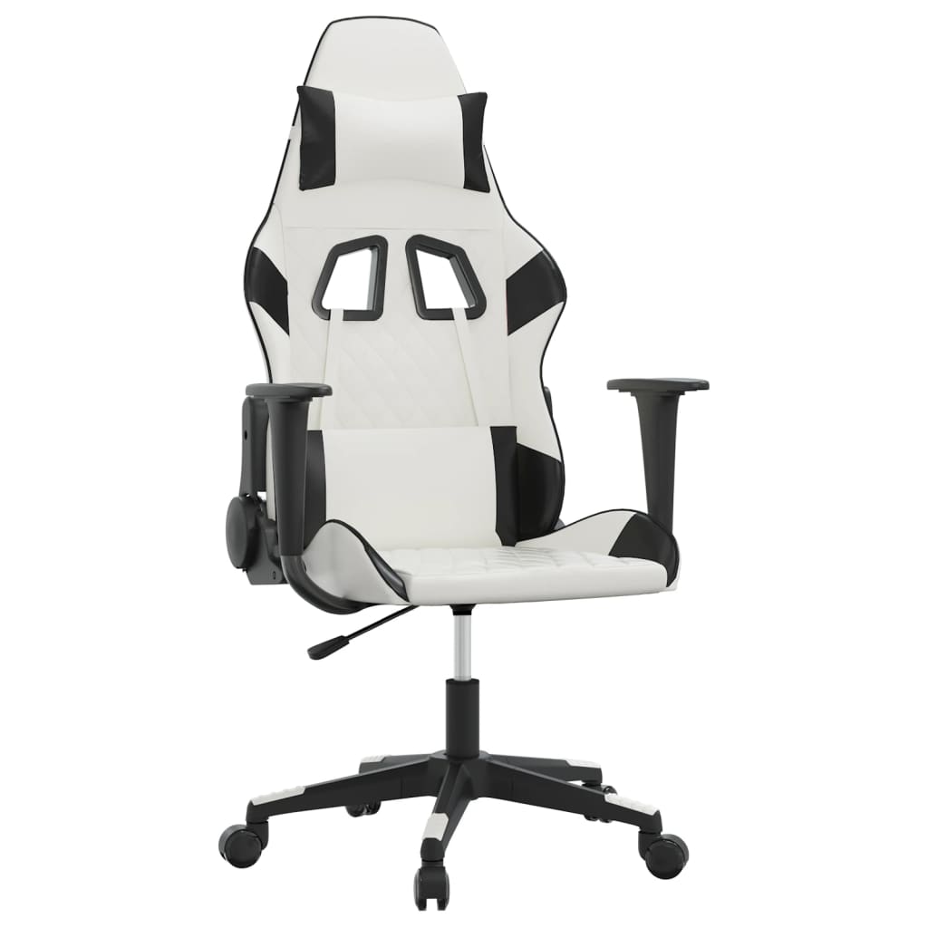 Gaming-Stuhl mit Massagefunktion Weiß und Schwarz Kunstleder