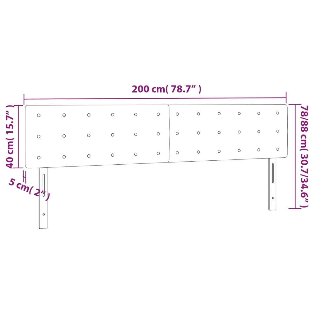 Kopfteile Schwarz 200x5x78/88 cm Samt