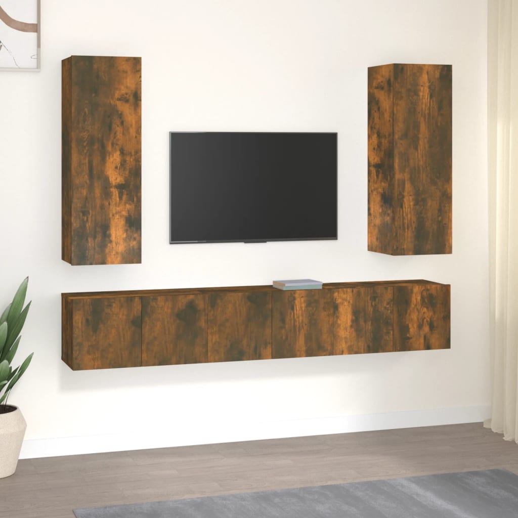 5-tlg. TV-Schrank-Set Räuchereiche Holzwerkstoff