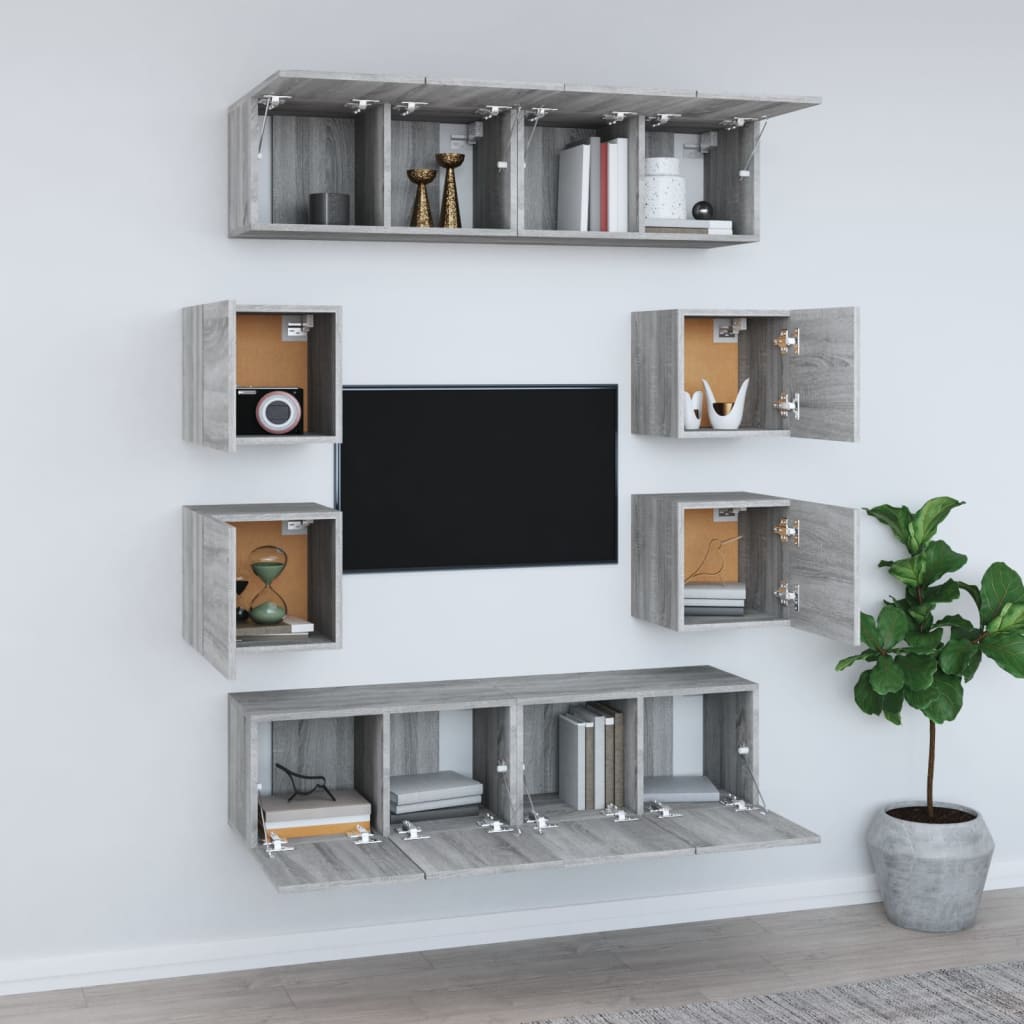 8-tlg. TV-Schrank-Set Grau Sonoma Holzwerkstoff