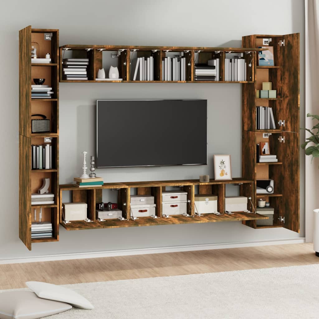 10-tlg. TV-Schrank-Set Räuchereiche Holzwerkstoff