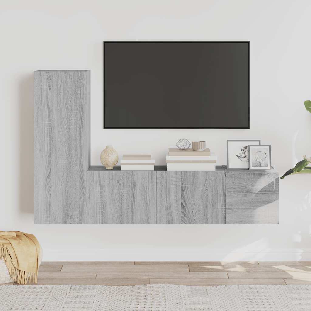 3-tlg. TV-Schrank-Set Grau Sonoma Holzwerkstoff